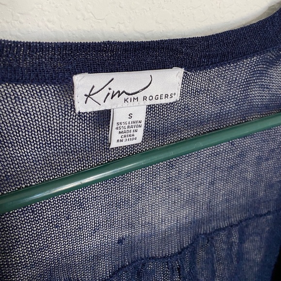 Kim Rogers navy 3/4 sleeve light, sheer cardigan - Picture 3 of 3